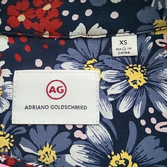 Adriano Goldschmied Women's Size XS Silk Blouse Snap Button Floral Western Boho - Picture 10 of 15